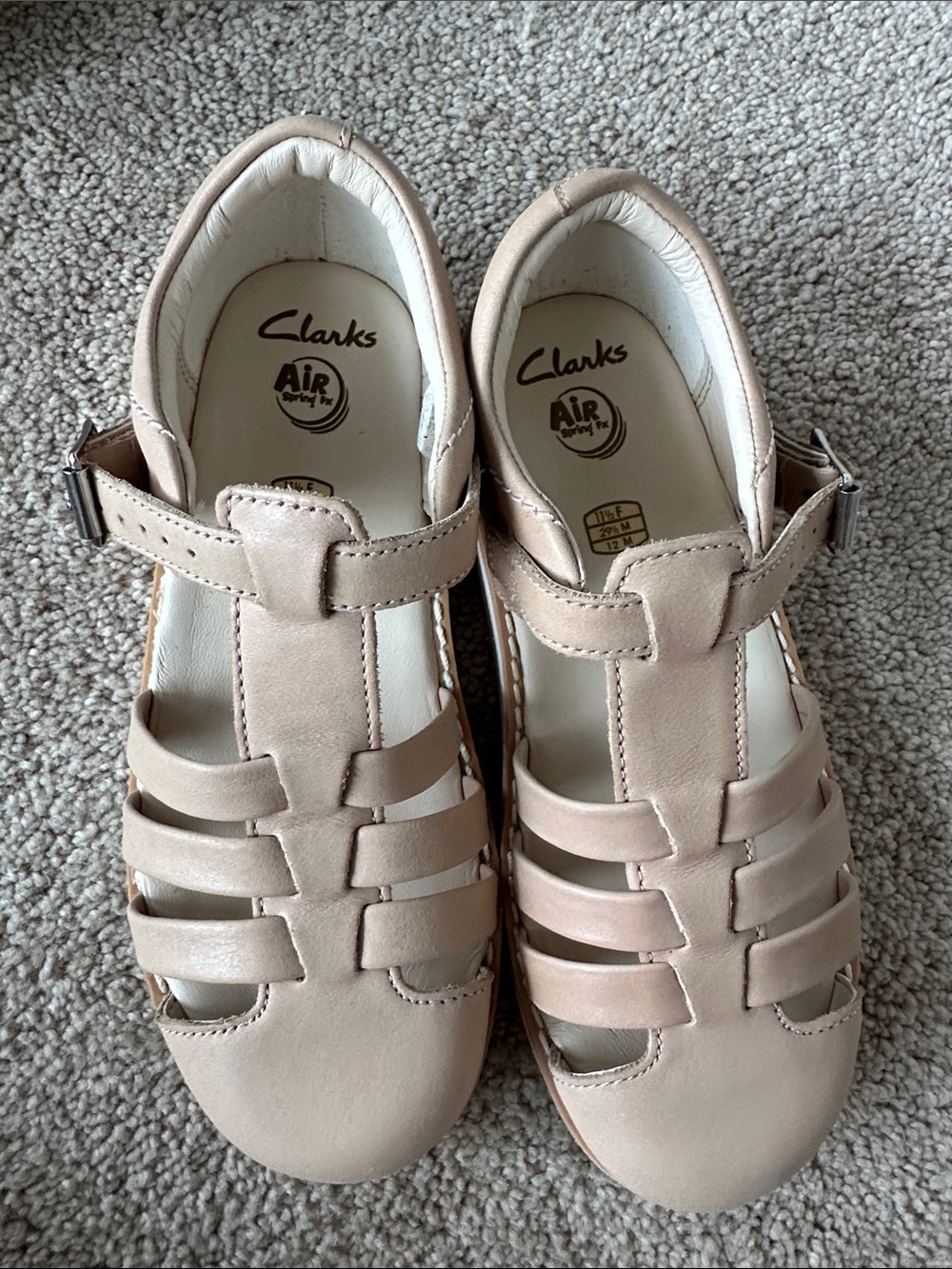 Clarks Kids Blush Tan T-Bar Fisherman Sandals size 12 toddler girl